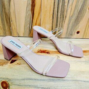 Steve Madden Lilah Block Heel Nude Tan Clear Size 11